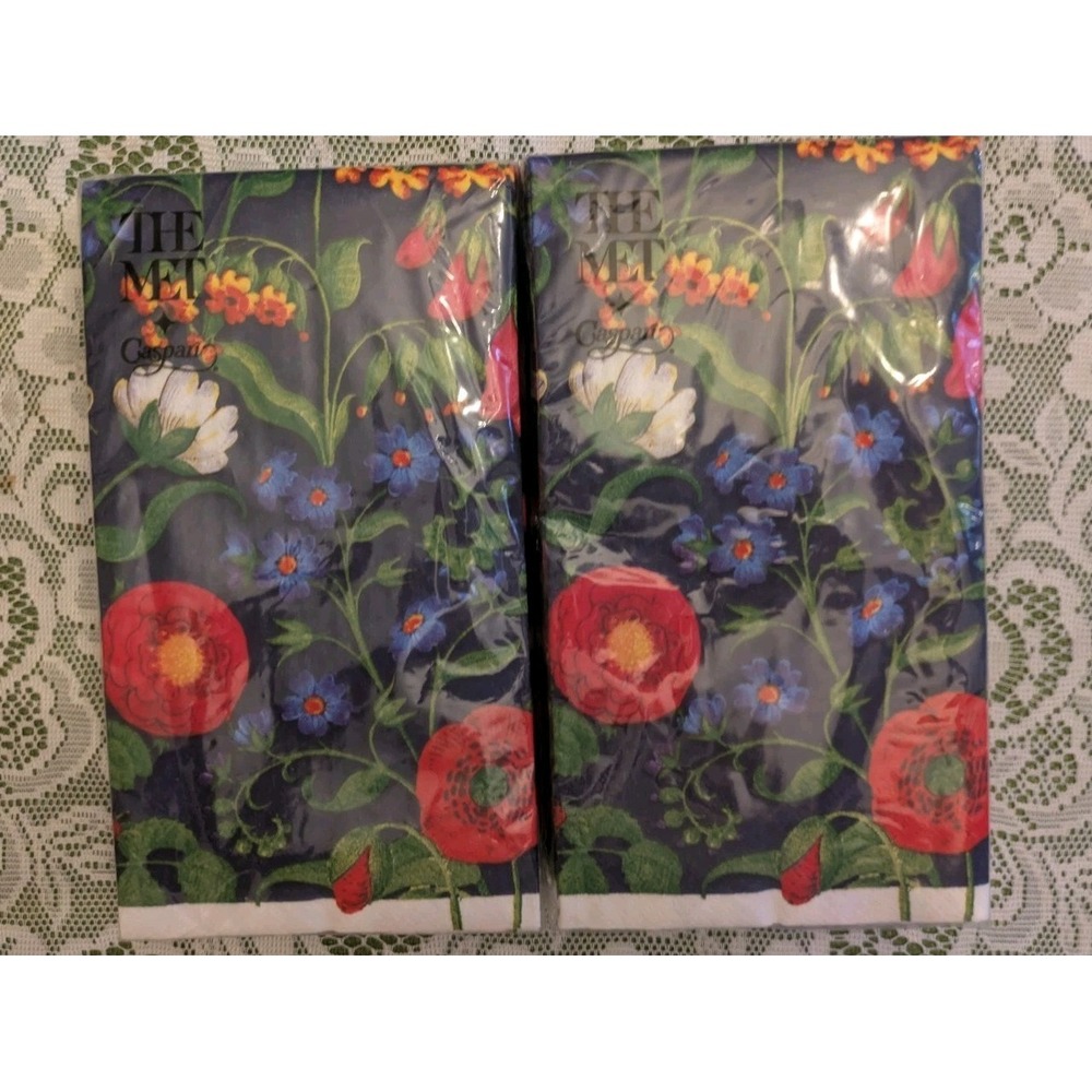 Cloisters Garden The Met Navy Floral Caspari paper napkins 2 Packs NIP
